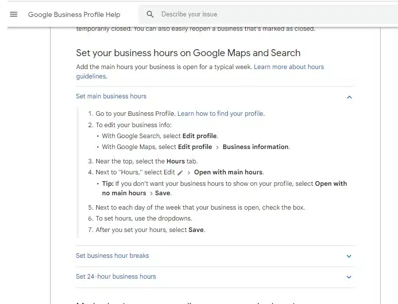 set your business hours google business profile