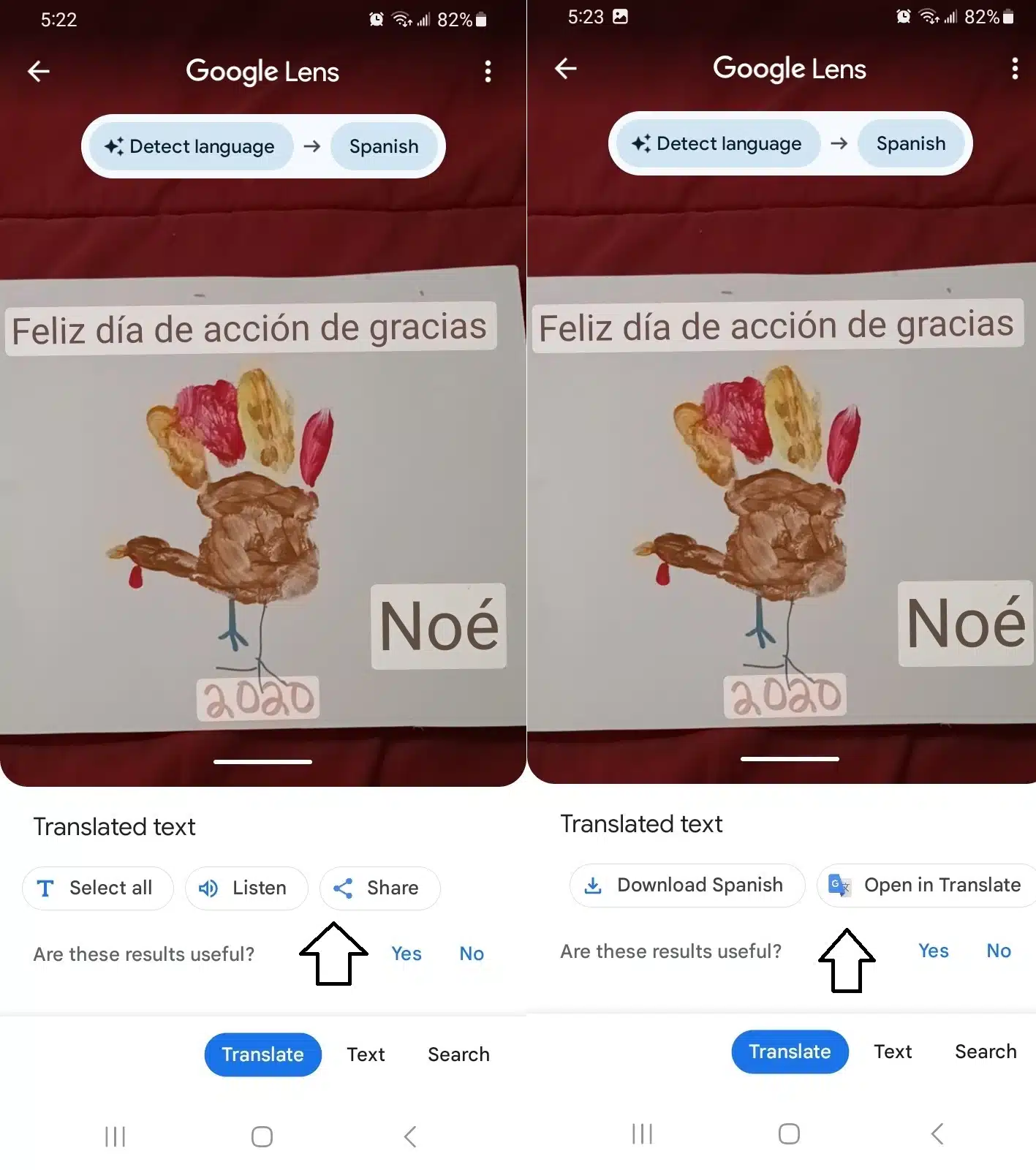 google lens translated text options image