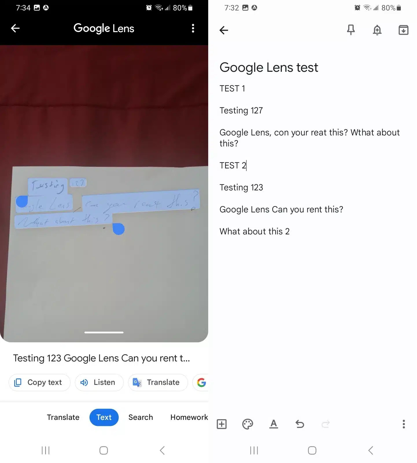 google lens handwritten text image
