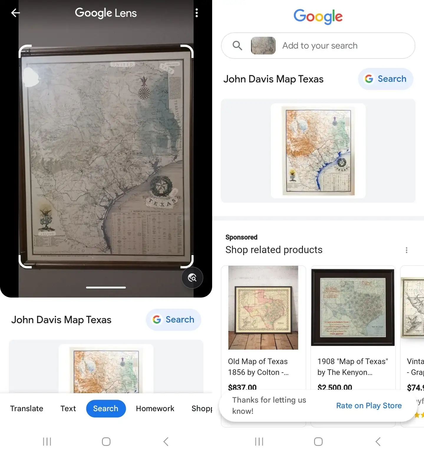 Google lens searching for a painting