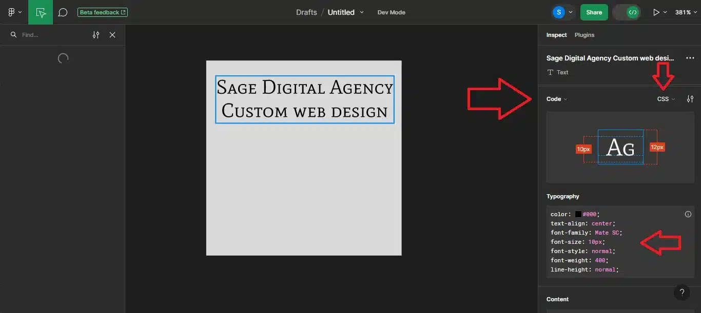 figma dev mode inspect feature
