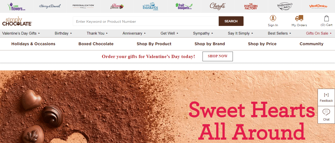Bespoke web design example, using a screenshot of the Simply Chocolate website's home page.