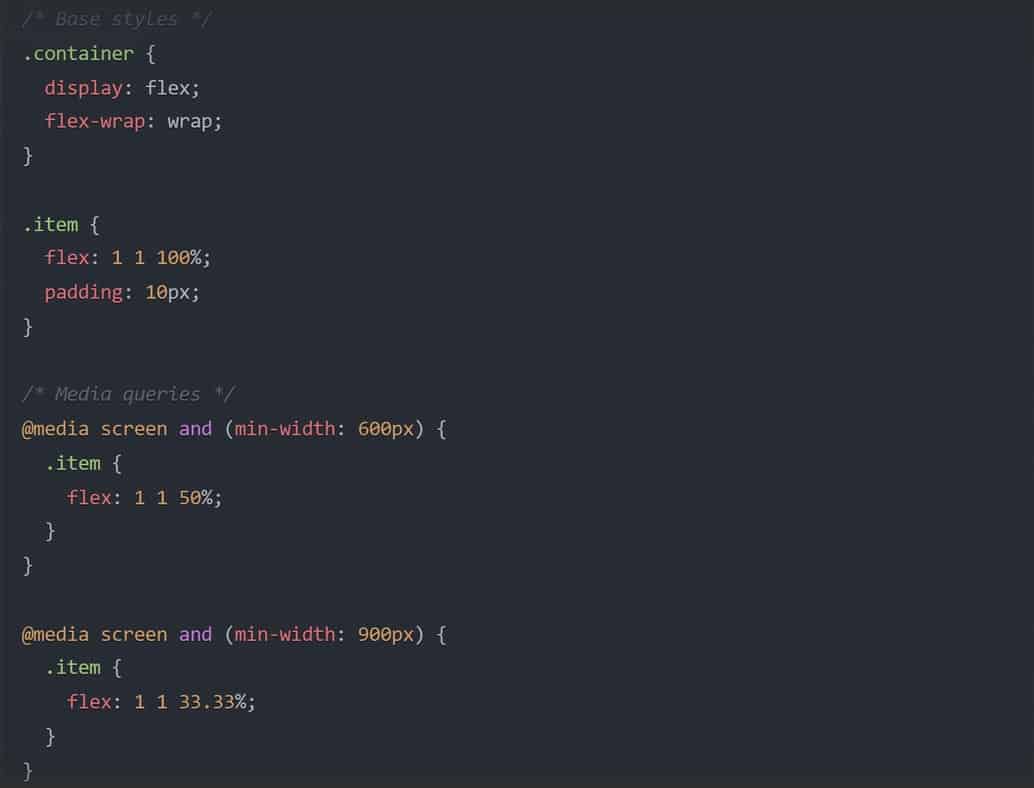 Screenshot with an example of media query code.