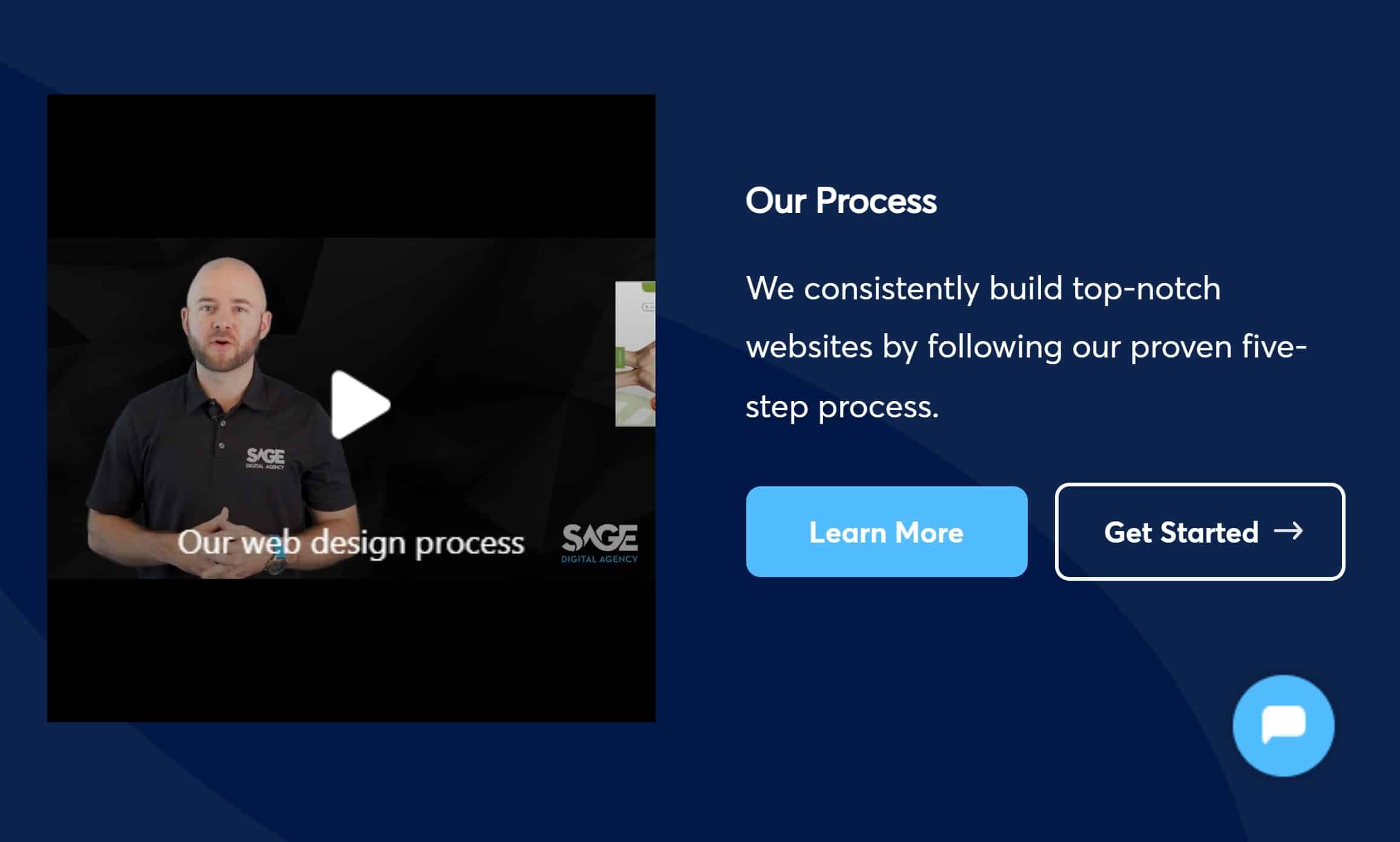 Screenshot from Sage Digital Agency home page showing an example of an embedded video on a business website.