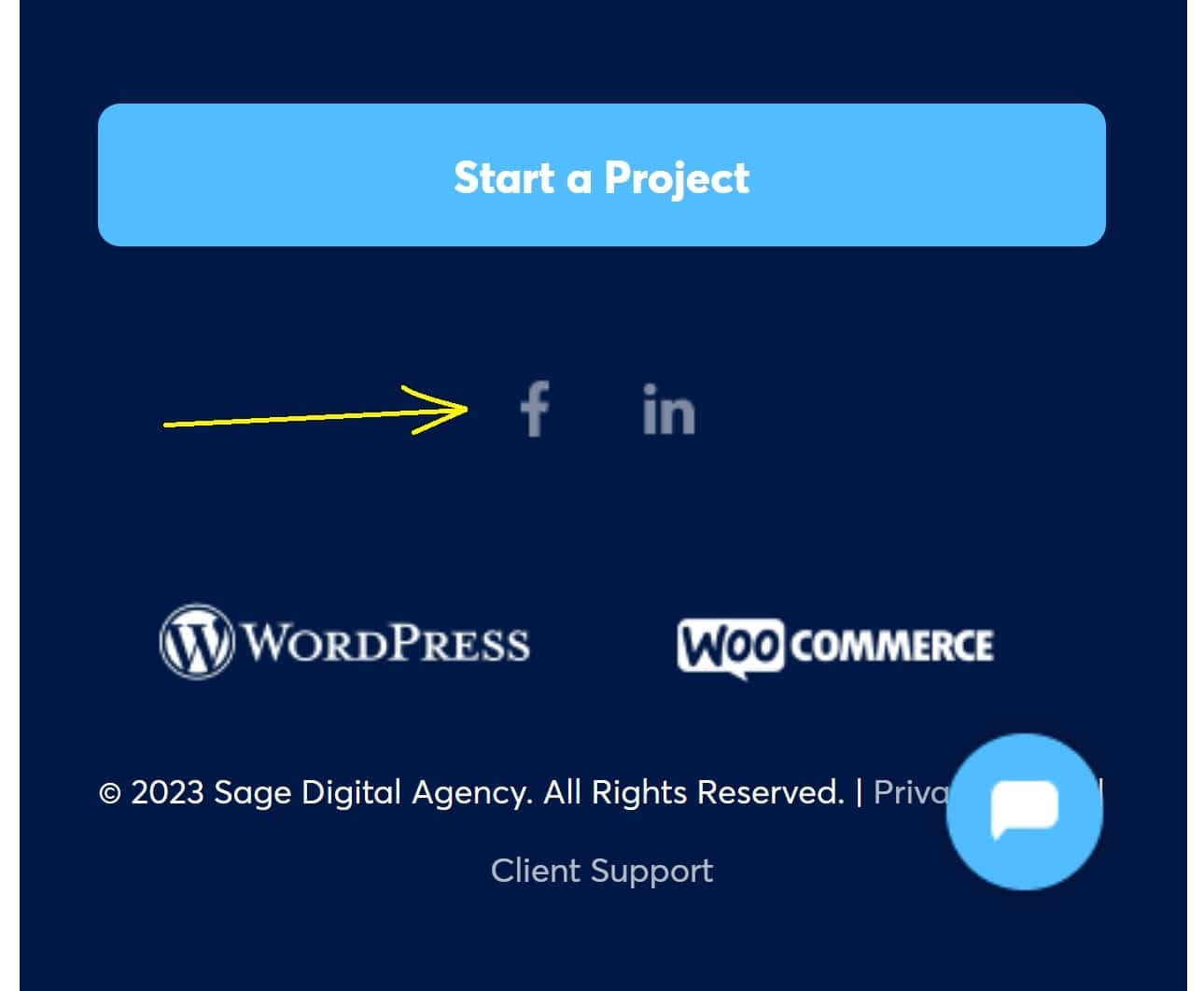Screenshot showing social media icon integration in a website's home page.