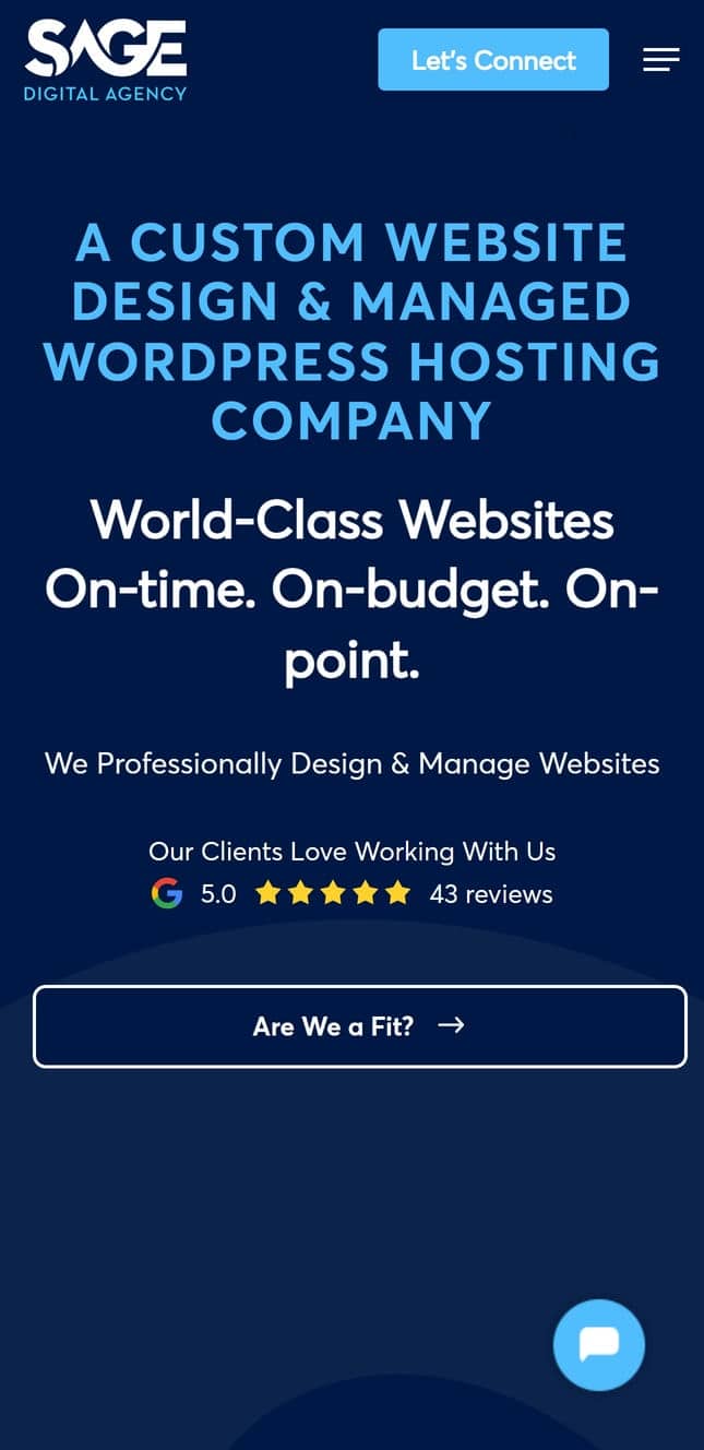 screenshot of Sage Digital Agency's home page showing an example of a color palette.