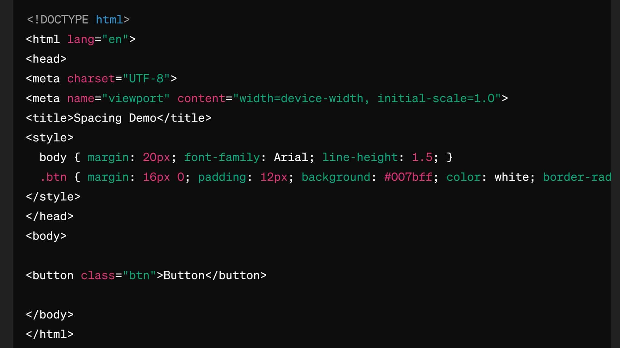 Example screenshot of mobile web design spacing code and standards to use.