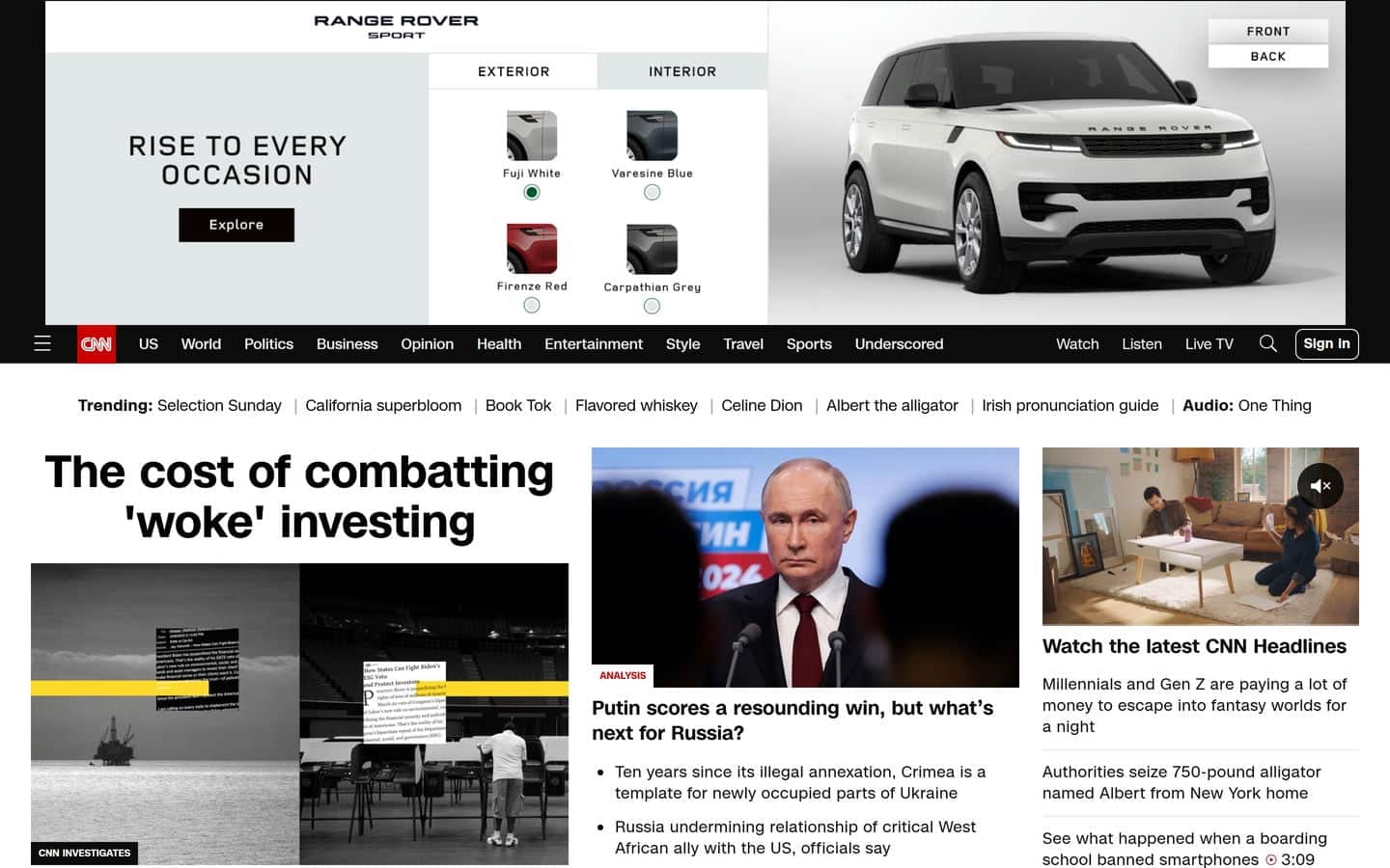 Screenshot of CNN's home page illustrating an example of a web design that is too complicated.