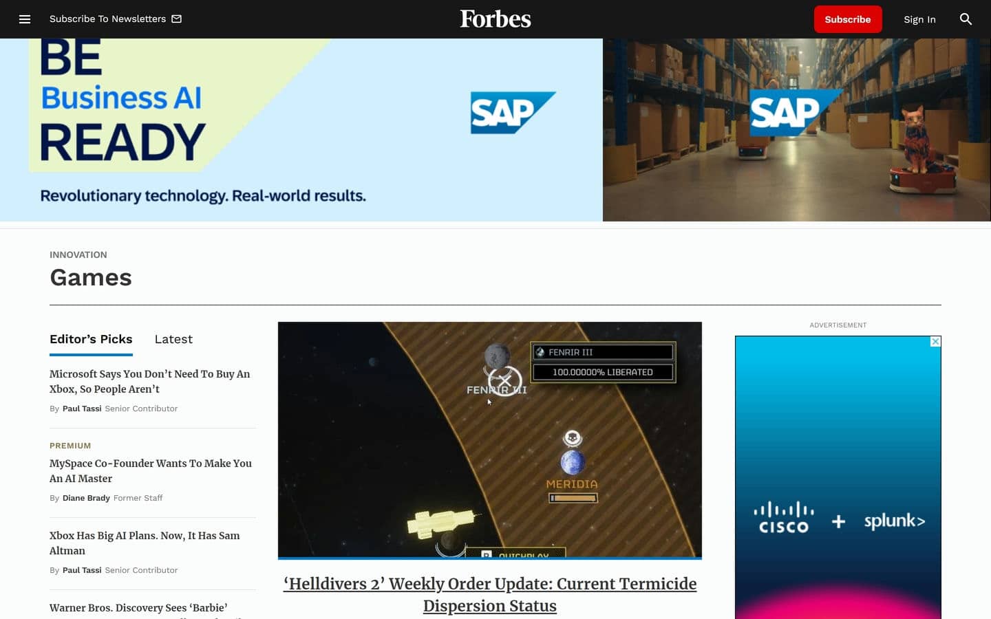 Screenshot showing how many ads the Forbes website runs.