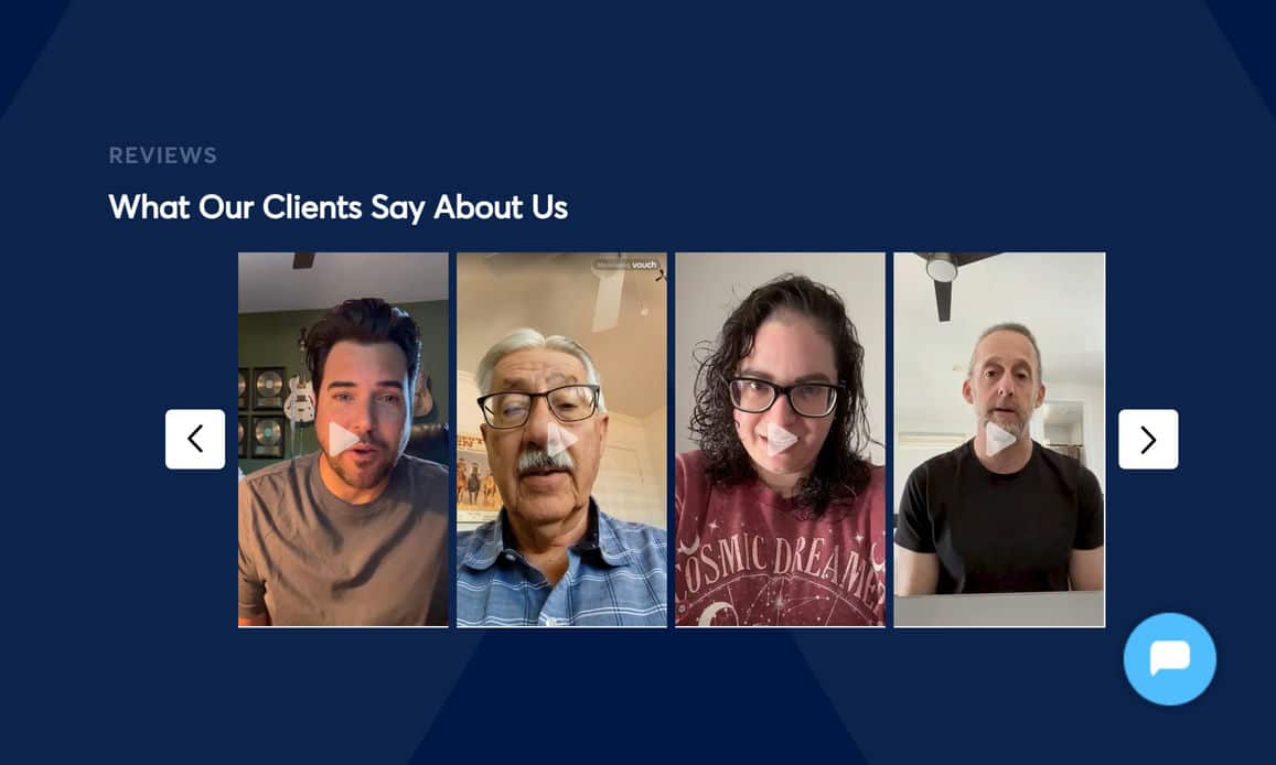 Example image showing how to implement customer video testimonials on a website.