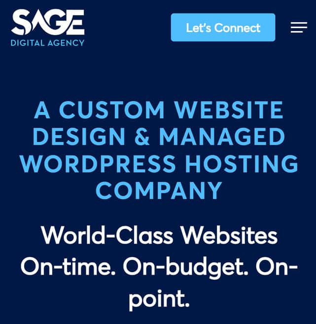 Screenshot of a home page showing an example of putting a contact button above the fold.