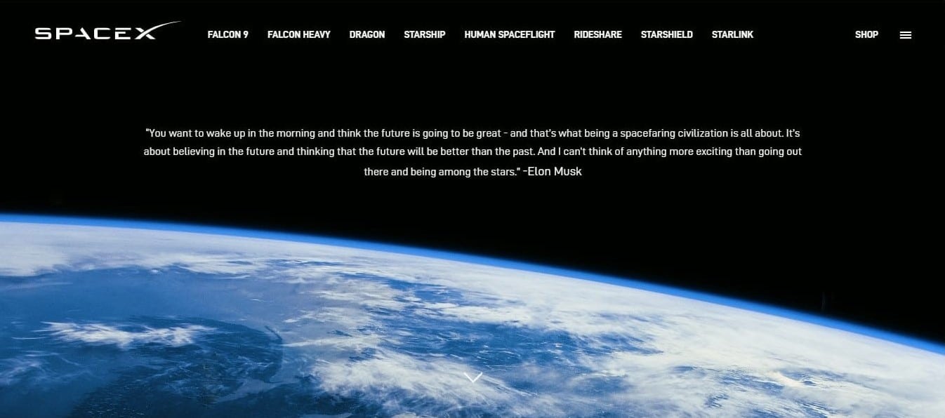 SpaceX's Mission page on the SpaceX website