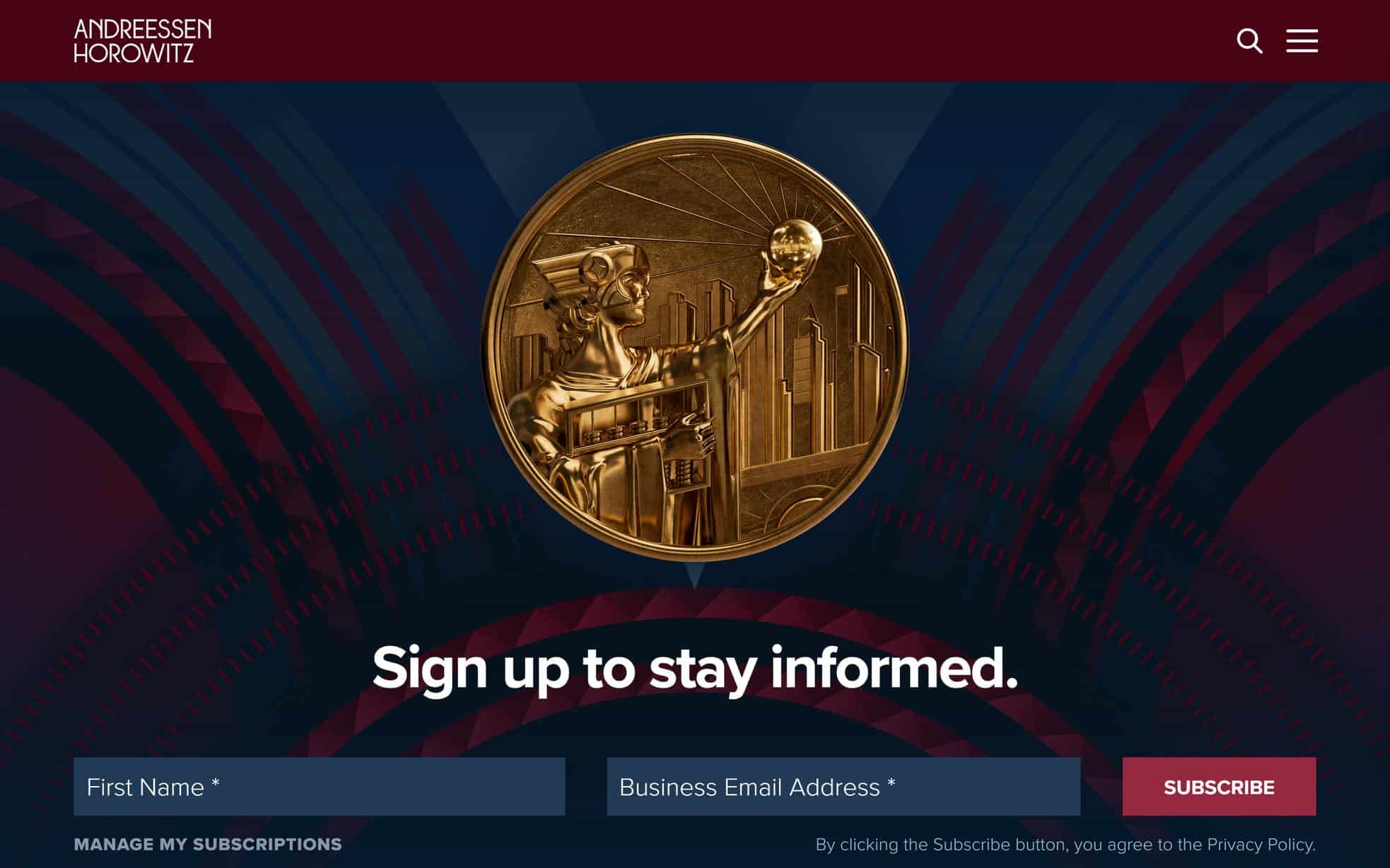 Andreessen Horowitz website home page