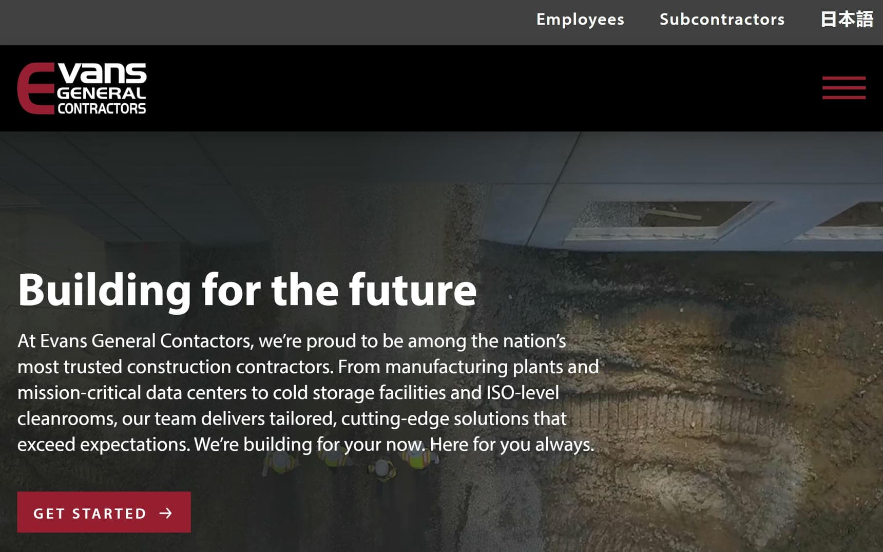 Evans General Contractors website home page