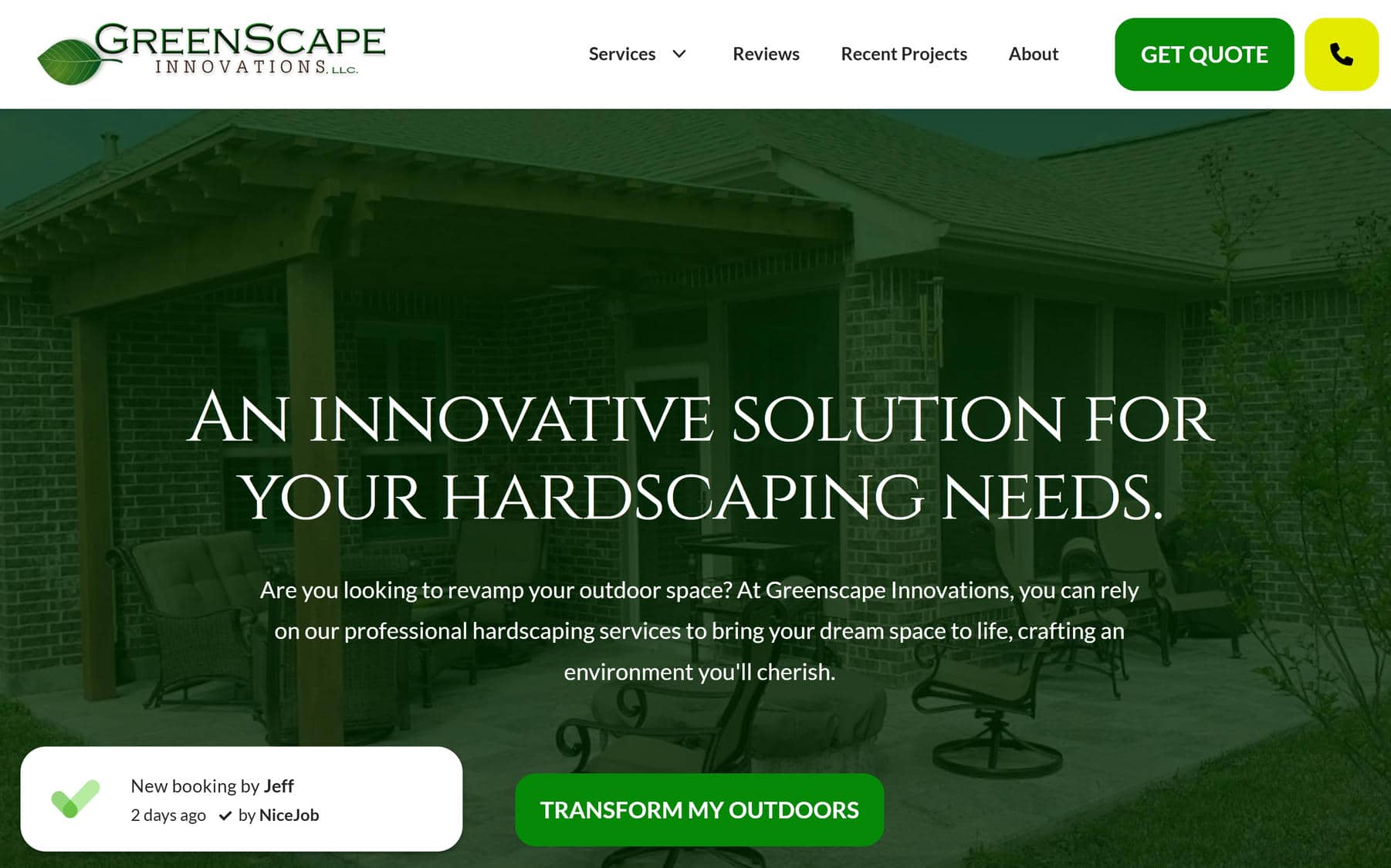 Greenscape Innovations LLC website home page
