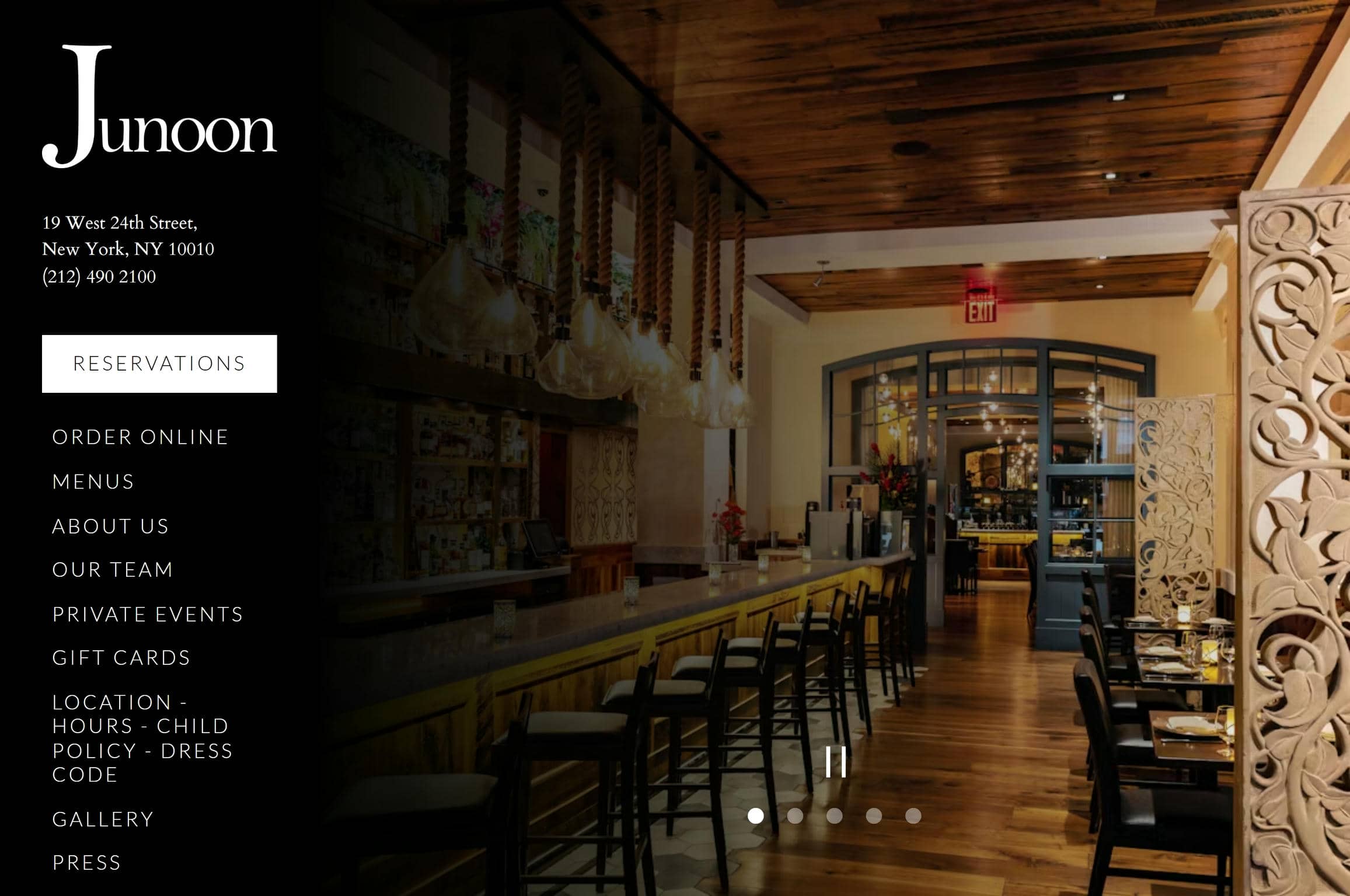 Junoon Indian Restaurant website design