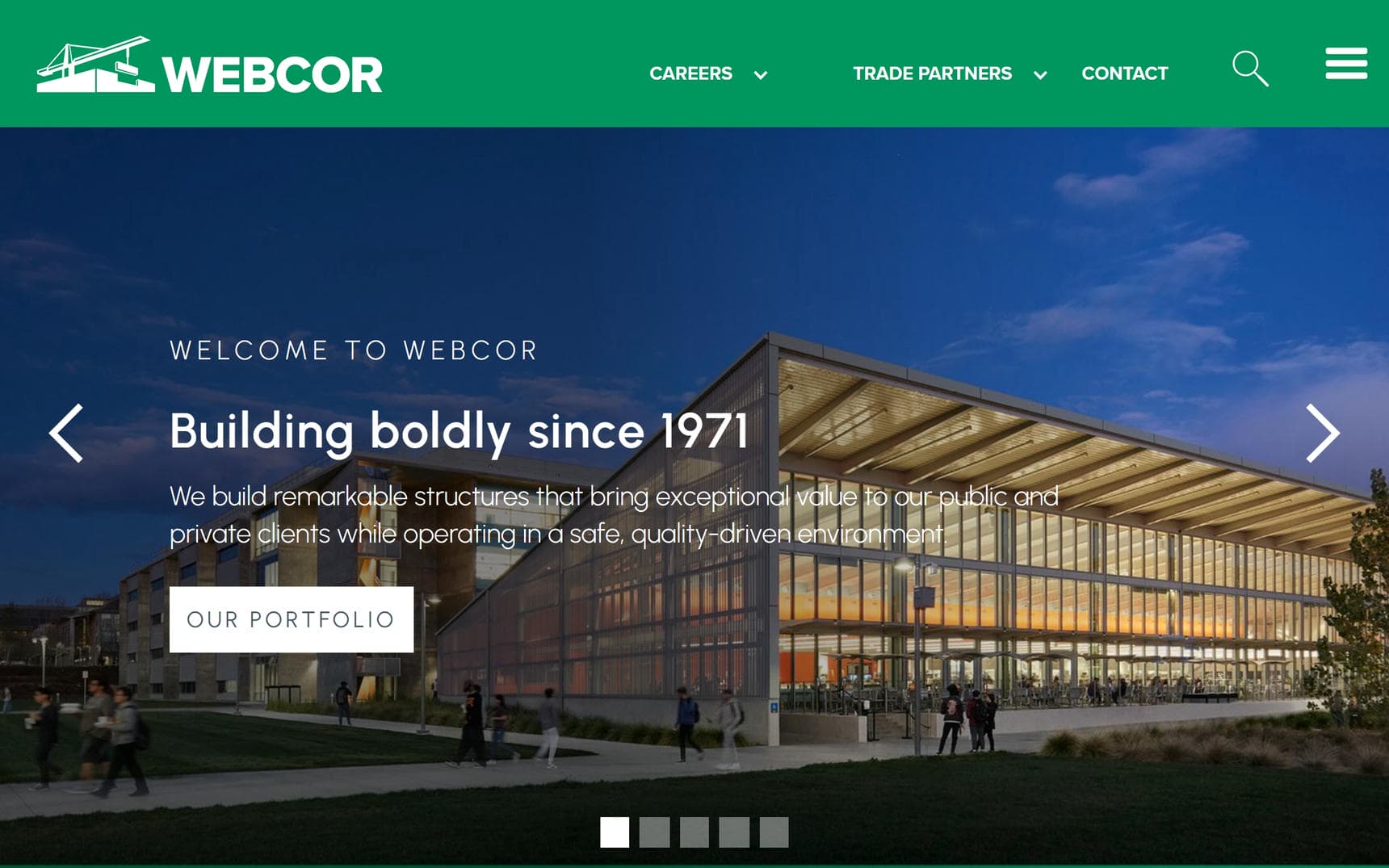 Webcor website home page