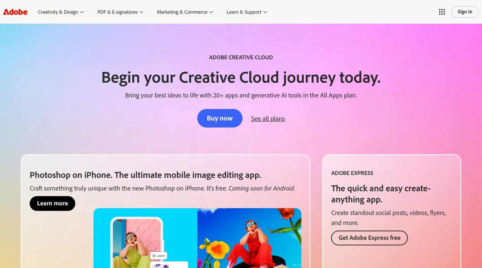 Adobe Website home page