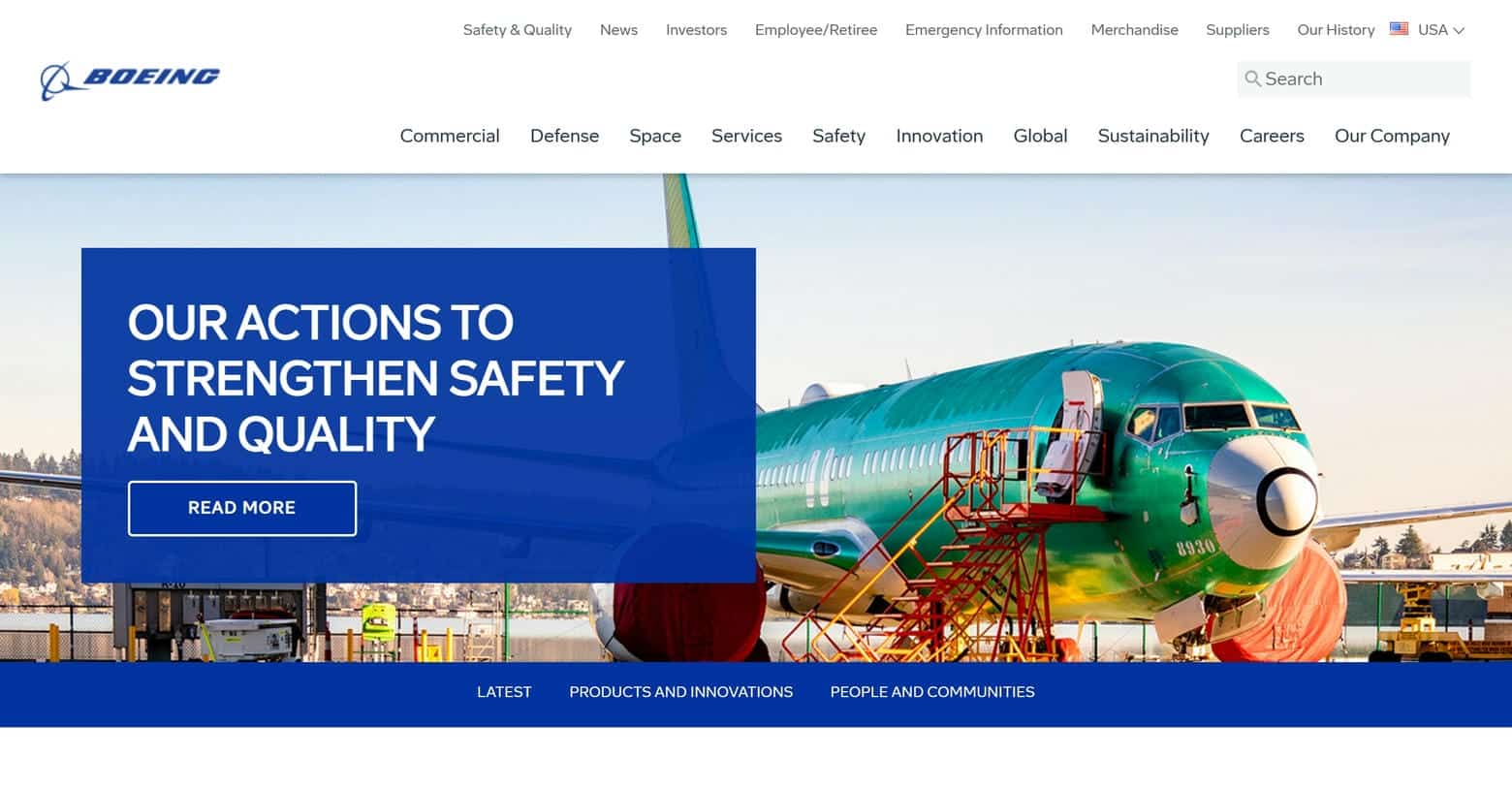 Boeing Website home page