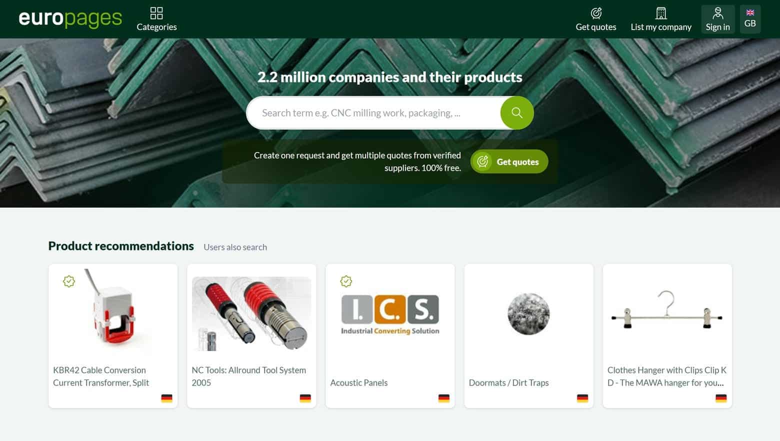 Europages Website home page