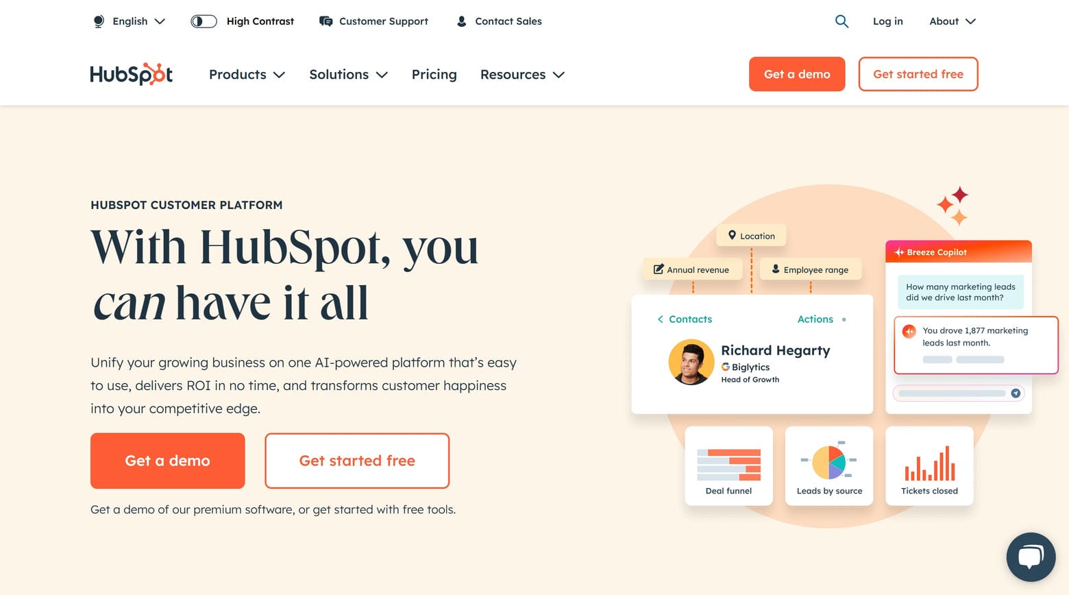 Hubspot Website home page