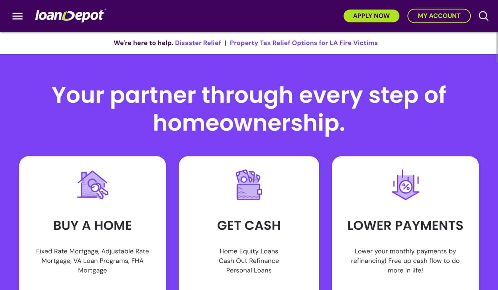 Loan Depot website homepage