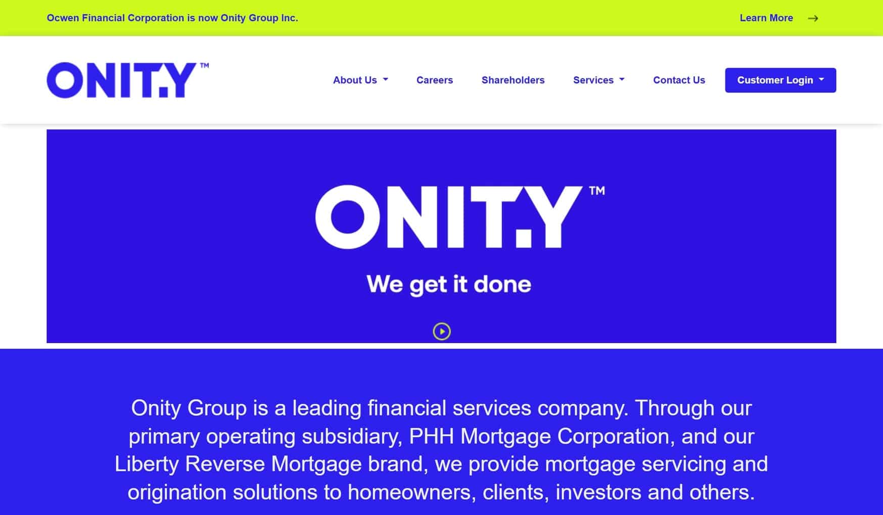 Onity website homepage
