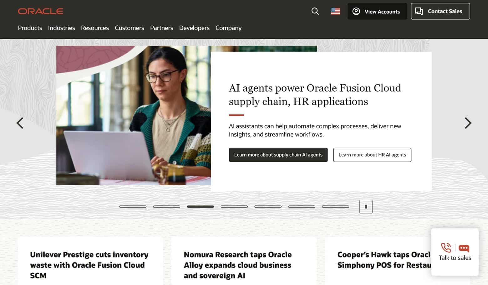 Oracle Website home page