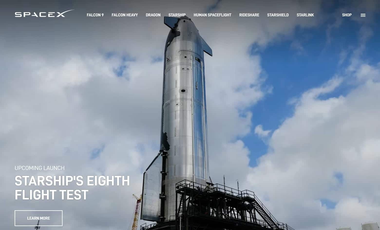 SpaceX Website home page