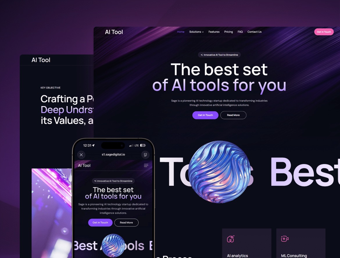 Modern website design for AI tools