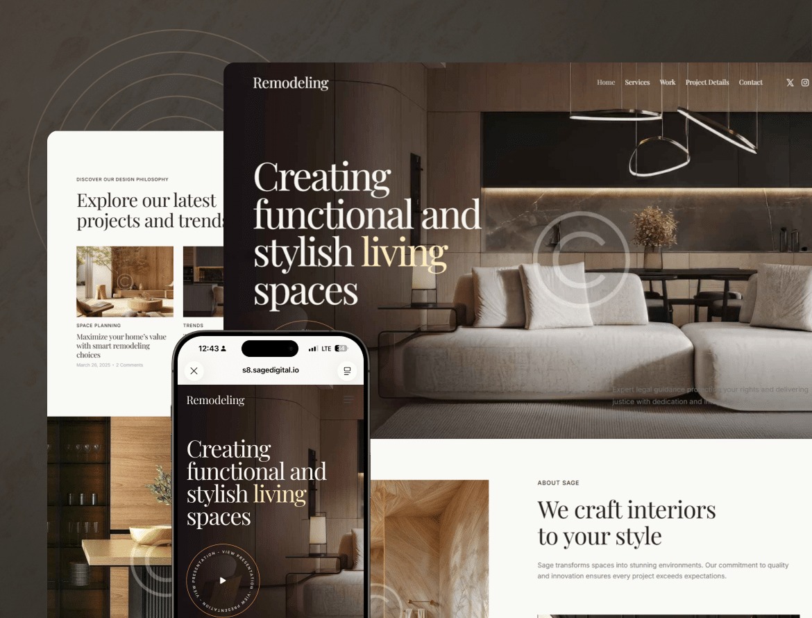 Modern interior design website layout